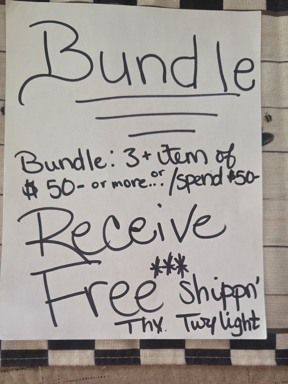 Bundle Sign - Black Marker on White Paper